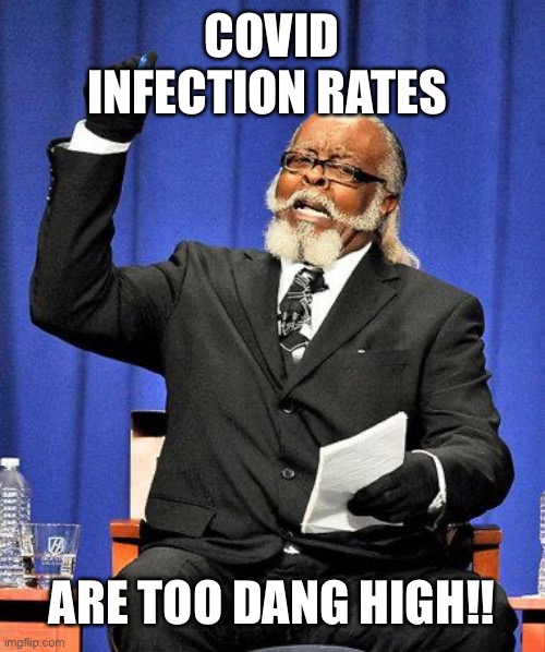 Too High | COVID INFECTION RATES; ARE TOO DANG HIGH!! | image tagged in too high | made w/ Imgflip meme maker