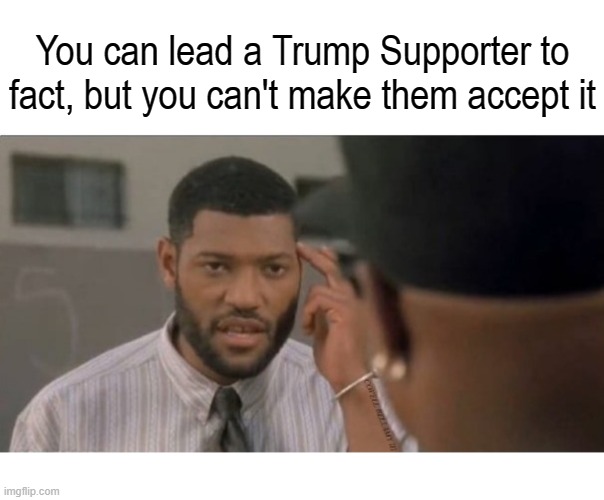 You can lead a Trump Supporter to fact, but you can't make them accept it | image tagged in leading a trump supporter to fact but can't make accept | made w/ Imgflip meme maker