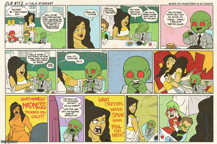JL8 #112 | image tagged in jl8,superheroes,kids,martians,party,oreos | made w/ Imgflip meme maker