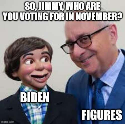 Liberal dummies | SO, JIMMY, WHO ARE YOU VOTING FOR IN NOVEMBER? BIDEN; FIGURES | image tagged in ventriloquist | made w/ Imgflip meme maker
