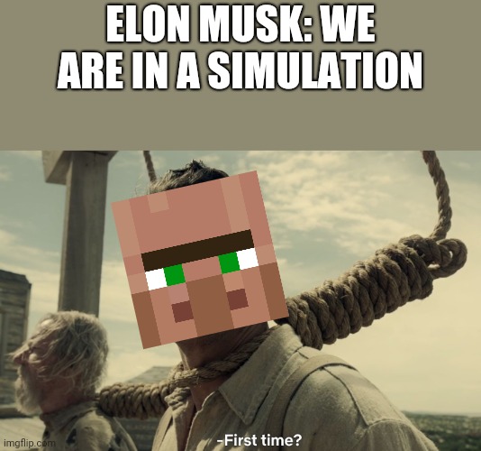 World is a simulation | ELON MUSK: WE ARE IN A SIMULATION | image tagged in first time | made w/ Imgflip meme maker