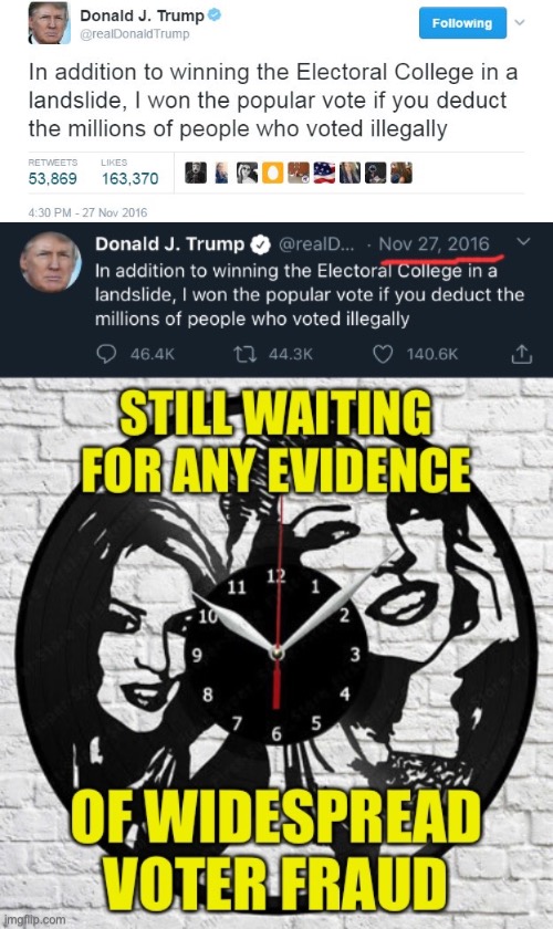 Still waiting for evidence of this. Anyone? | image tagged in kylie clock voter fraud,trump tweet voter fraud,voter fraud,election 2016,elections,election 2016 aftermath | made w/ Imgflip meme maker