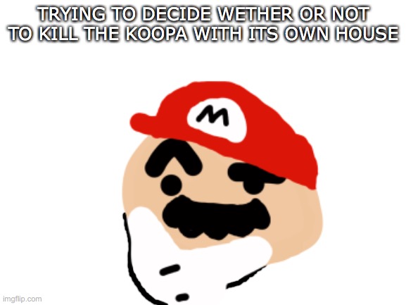 To kill or not to kill | TRYING TO DECIDE WETHER OR NOT TO KILL THE KOOPA WITH ITS OWN HOUSE | image tagged in mario | made w/ Imgflip meme maker