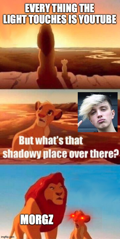 Simba Shadowy Place | EVERY THING THE LIGHT TOUCHES IS YOUTUBE; MORGZ | image tagged in memes,simba shadowy place | made w/ Imgflip meme maker