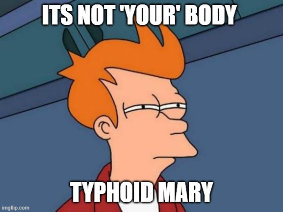 Futurama Fry Meme | ITS NOT 'YOUR' BODY TYPHOID MARY | image tagged in memes,futurama fry | made w/ Imgflip meme maker