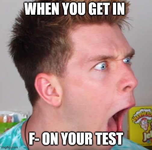 Collins Key Monkey Face | WHEN YOU GET IN; F- ON YOUR TEST | image tagged in collins key monkey face | made w/ Imgflip meme maker