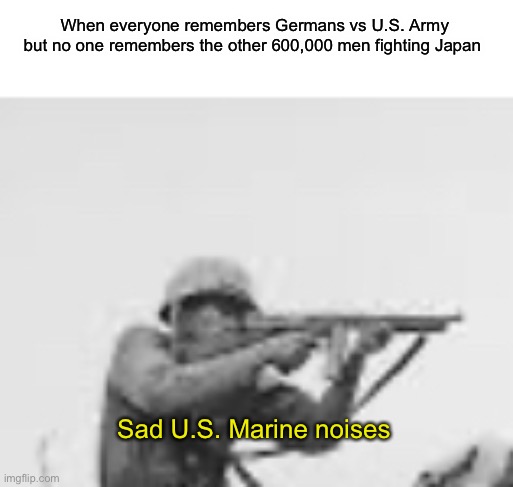 Bruh just remember the 150,000 U.S. Marines that died for the nation | When everyone remembers Germans vs U.S. Army but no one remembers the other 600,000 men fighting Japan; Sad U.S. Marine noises | image tagged in ww2 | made w/ Imgflip meme maker