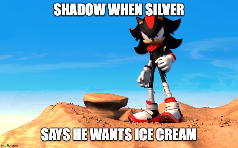 mooooooo | SHADOW WHEN SILVER; SAYS HE WANTS ICE CREAM | image tagged in silver,shadow | made w/ Imgflip meme maker