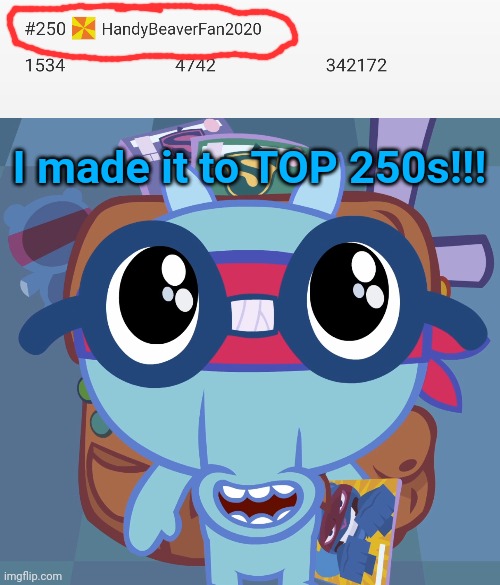 I reached TOP 250s!!! | I made it to TOP 250s!!! | image tagged in sniffles's cute eyes htf | made w/ Imgflip meme maker