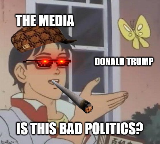 The Media is Liberal | THE MEDIA; DONALD TRUMP; IS THIS BAD POLITICS? | image tagged in memes,is this a pigeon,media,liberalism,trump | made w/ Imgflip meme maker