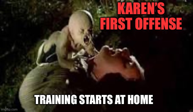 New birth | KAREN’S FIRST OFFENSE; TRAINING STARTS AT HOME | image tagged in omg karen,karen,karma,funny memes,memes | made w/ Imgflip meme maker