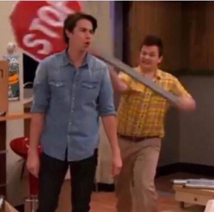 High Quality gibby hit spencer with a stop sign Blank Meme Template