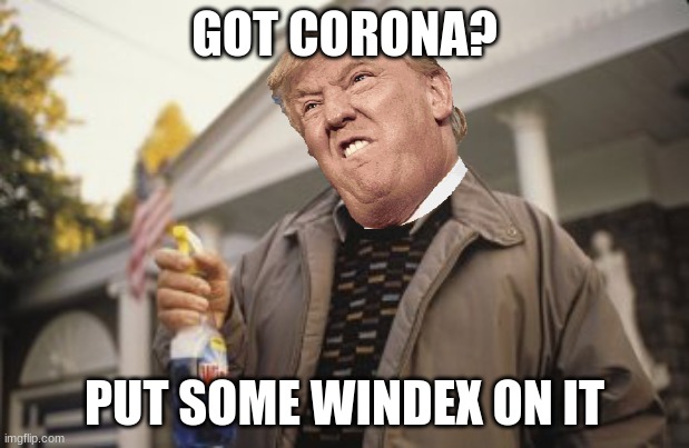 Use some windex | GOT CORONA? PUT SOME WINDEX ON IT | image tagged in use some windex | made w/ Imgflip meme maker