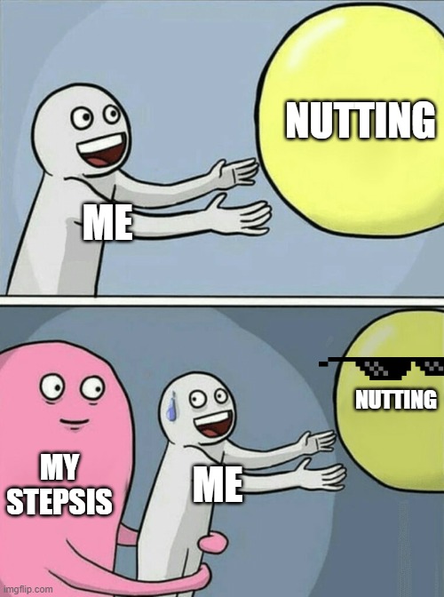 Running Away Balloon Meme | NUTTING; ME; NUTTING; MY STEPSIS; ME | image tagged in memes,running away balloon | made w/ Imgflip meme maker