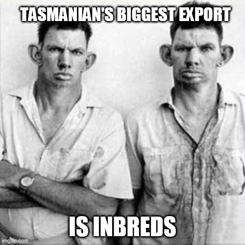 Tasmanians biggest export | TASMANIAN'S BIGGEST EXPORT; IS INBREDS | image tagged in tasmanians biggest export,tasmanian,inbreds,tasmania,australia | made w/ Imgflip meme maker
