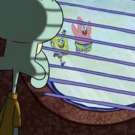 High Quality Squidward watching Spongebob and Patrick from window Blank Meme Template