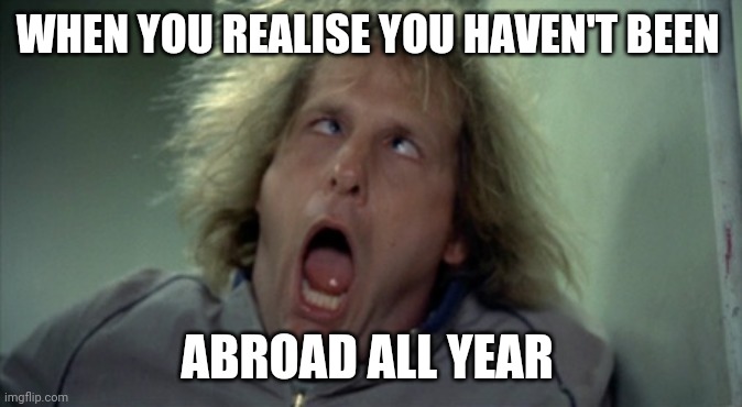 Scary Harry Meme | WHEN YOU REALISE YOU HAVEN'T BEEN; ABROAD ALL YEAR | image tagged in memes,scary harry | made w/ Imgflip meme maker