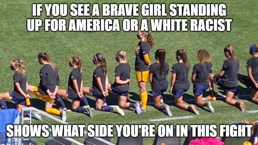 Standing for Freedom | IF YOU SEE A BRAVE GIRL STANDING UP FOR AMERICA OR A WHITE RACIST; SHOWS WHAT SIDE YOU'RE ON IN THIS FIGHT | image tagged in standing for freedom | made w/ Imgflip meme maker