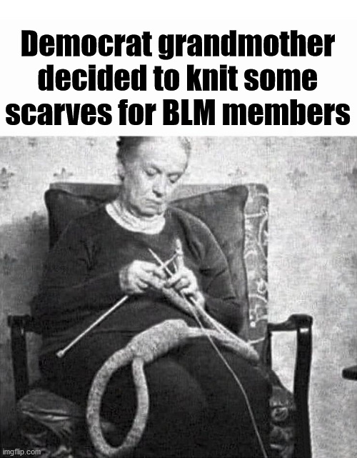 If you are offended, you are the problem. | Democrat grandmother decided to knit some scarves for BLM members | image tagged in politics,racist,hypocrisy | made w/ Imgflip meme maker