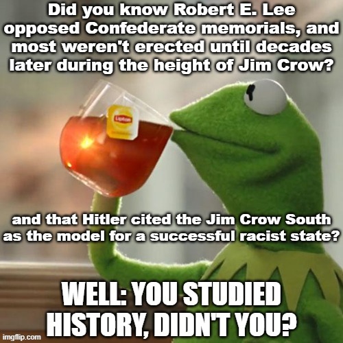 To those complaining about the "erasure of history": Did you know these facts? Now you do. | image tagged in hitler,racism,historical meme,history,robert e lee,confederate statues | made w/ Imgflip meme maker