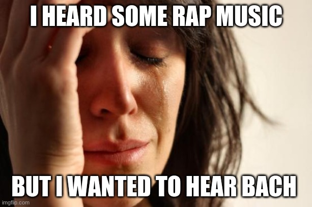 First World Problems Meme | I HEARD SOME RAP MUSIC BUT I WANTED TO HEAR BACH | image tagged in memes,first world problems | made w/ Imgflip meme maker