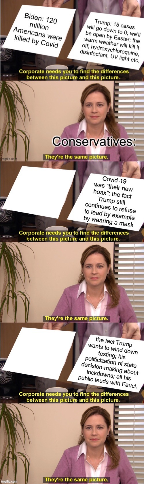 The right picture isn't even comprehensive, just the first few things that come to mind, but you get the picture. | image tagged in covid-19,conservative logic,election 2020,conservative hypocrisy,trump is a moron,coronavirus | made w/ Imgflip meme maker