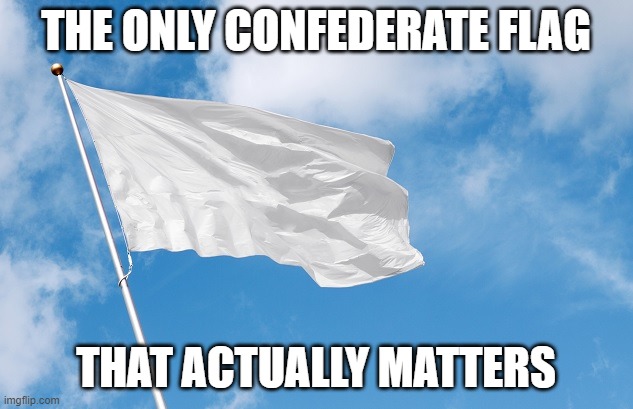 THE ONLY CONFEDERATE FLAG; THAT ACTUALLY MATTERS | image tagged in white flag,confederacy,southern pride | made w/ Imgflip meme maker
