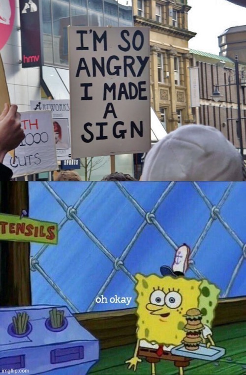 IM SO MAD I MADE A SIGN | image tagged in oh okay | made w/ Imgflip meme maker