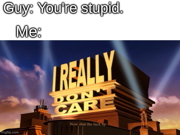 I really don't care | Guy: You're stupid. Me: | image tagged in memes | made w/ Imgflip meme maker