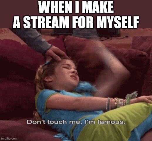 Don't Touch me I'm famous | WHEN I MAKE A STREAM FOR MYSELF | image tagged in don't touch me i'm famous | made w/ Imgflip meme maker