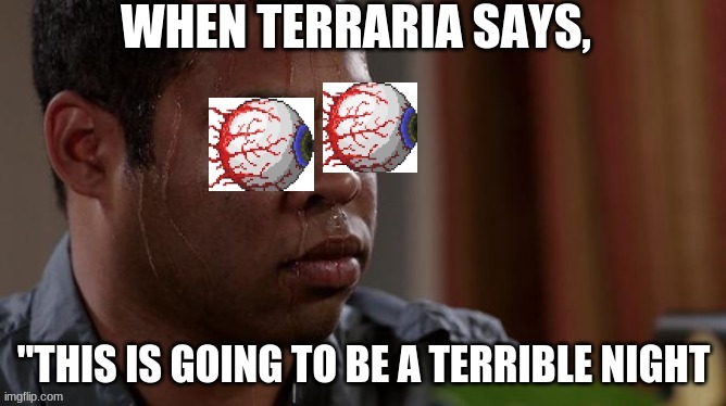 I'm pretty sure I was sweating bullets too | image tagged in terraria,sweating bullets | made w/ Imgflip meme maker