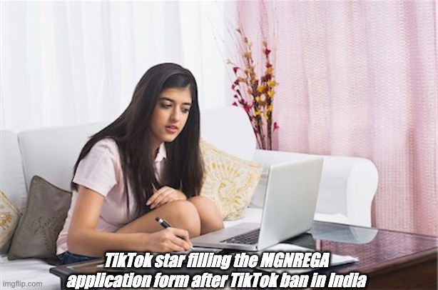 TikTok Ban | TikTok star filling the MGNREGA application form after TikTok ban in India | image tagged in tiktok,ban,mgnrega | made w/ Imgflip meme maker