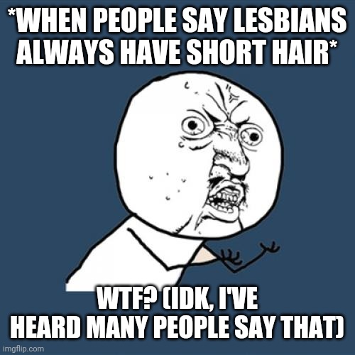 Angered | *WHEN PEOPLE SAY LESBIANS ALWAYS HAVE SHORT HAIR*; WTF? (IDK, I'VE HEARD MANY PEOPLE SAY THAT) | image tagged in memes,y u no,lesbian problems,angry,mad | made w/ Imgflip meme maker