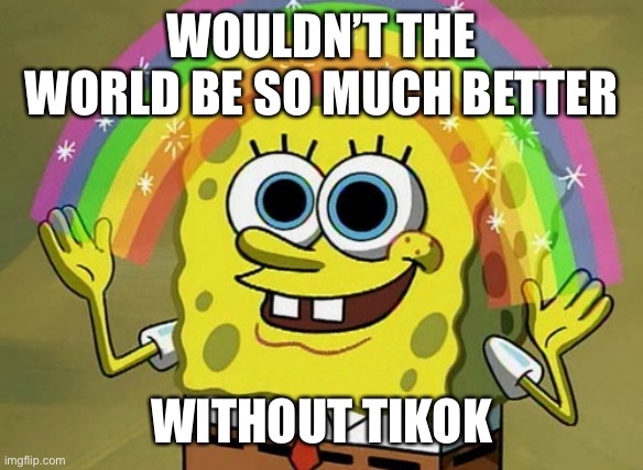 *MARKED* Imagination Spongebob | WOULDN’T THE WORLD BE SO MUCH BETTER; WITHOUT TIKOK | image tagged in memes,imagination spongebob | made w/ Imgflip meme maker