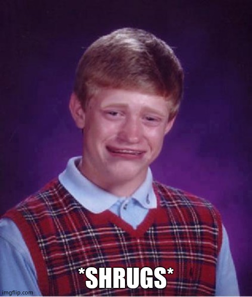 Bad Luck Brian Cry | *SHRUGS* | image tagged in bad luck brian cry | made w/ Imgflip meme maker