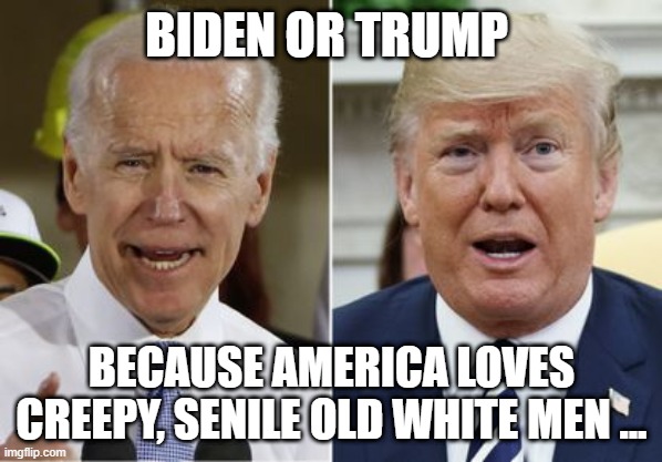 Trump Biden | BIDEN OR TRUMP; BECAUSE AMERICA LOVES CREEPY, SENILE OLD WHITE MEN ... | image tagged in what america loves | made w/ Imgflip meme maker