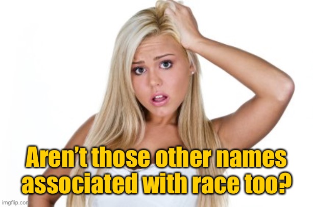 Dumb Blonde | Aren’t those other names associated with race too? | image tagged in dumb blonde | made w/ Imgflip meme maker