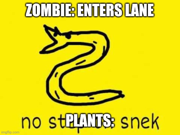 No step on snek | ZOMBIE: ENTERS LANE; PLANTS: | image tagged in no step on snek | made w/ Imgflip meme maker