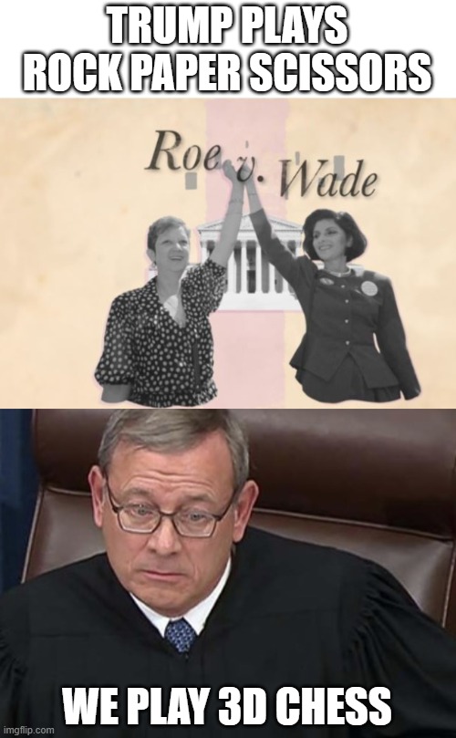 Score one for the good guys, thanks for the justice pick. | TRUMP PLAYS ROCK PAPER SCISSORS; WE PLAY 3D CHESS | image tagged in chief justice john roberts,scotus,maga,abortion,freedom | made w/ Imgflip meme maker