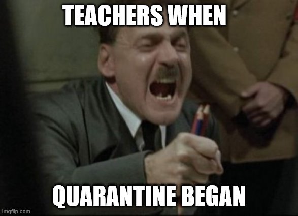 Teahers during Lock down | TEACHERS WHEN; QUARANTINE BEGAN | image tagged in hitler downfall | made w/ Imgflip meme maker