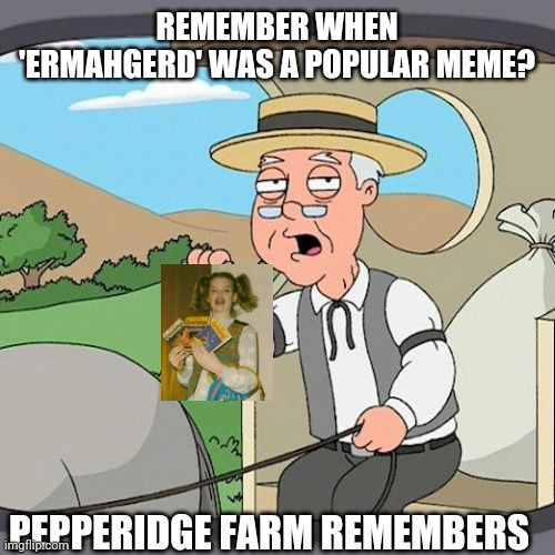 Those heady carefree days of yore | REMEMBER WHEN 'ERMAHGERD' WAS A POPULAR MEME? PEPPERIDGE FARM REMEMBERS | image tagged in memes,pepperidge farm remembers,ermahgerd berks,ermahgerd | made w/ Imgflip meme maker