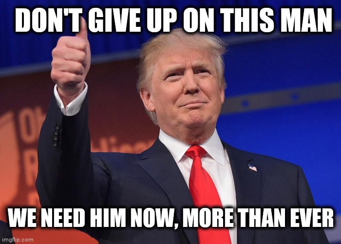 donald trump | DON'T GIVE UP ON THIS MAN; WE NEED HIM NOW, MORE THAN EVER | image tagged in donald trump | made w/ Imgflip meme maker
