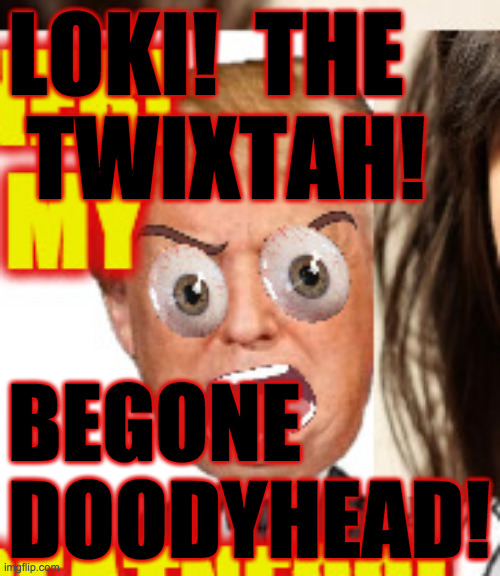 LOKI!  THE
 TWIXTAH! BEGONE
DOODYHEAD! | made w/ Imgflip meme maker