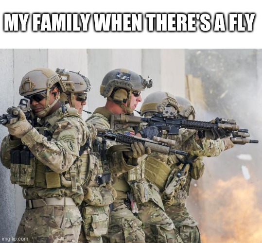 MY FAMILY WHEN THERE'S A FLY | image tagged in funny memes,funny,memes | made w/ Imgflip meme maker