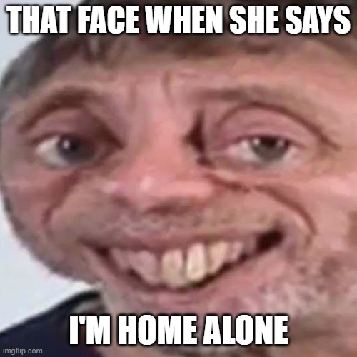 Noice | THAT FACE WHEN SHE SAYS; I'M HOME ALONE | image tagged in noice | made w/ Imgflip meme maker