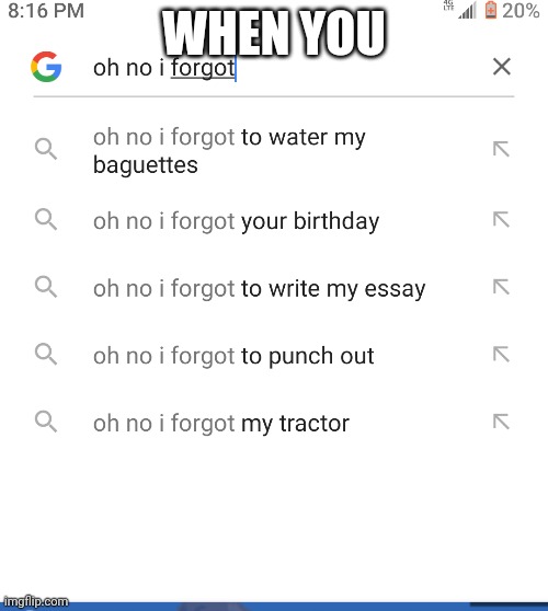 When you | WHEN YOU | image tagged in oh no,i forgot,google search | made w/ Imgflip meme maker
