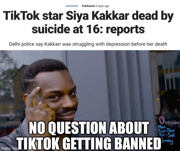 TikTok is dangerous | NO QUESTION ABOUT TIKTOK GETTING BANNED | image tagged in memes,roll safe think about it | made w/ Imgflip meme maker