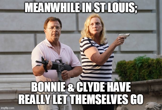 Bonnie & Clyde | MEANWHILE IN ST LOUIS;; BONNIE & CLYDE HAVE REALLY LET THEMSELVES GO | image tagged in protest,protesters | made w/ Imgflip meme maker