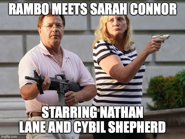 RAMBO MEETS SARAH CONNOR; STARRING NATHAN LANE AND CYBIL SHEPHERD | made w/ Imgflip meme maker