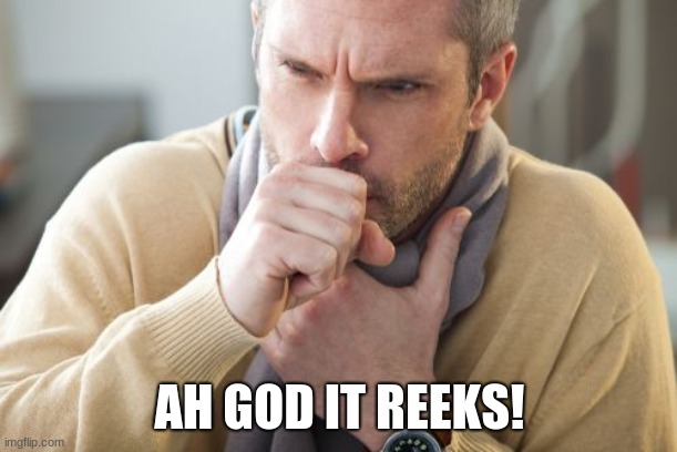 coughing man | AH GOD IT REEKS! | image tagged in coughing man | made w/ Imgflip meme maker